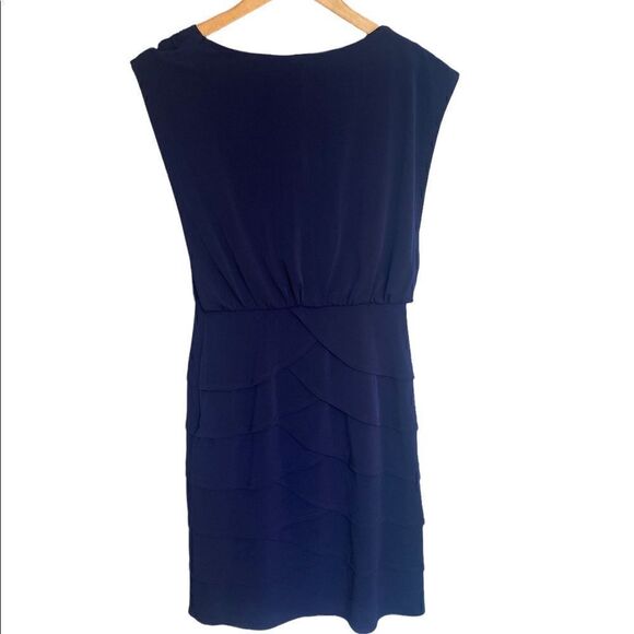 LAUNDRY BY SHELLI SEGAL Navy Blue Tulip Tiered Sleeveless Cocktail Dress 2 - Picture 4 of 4